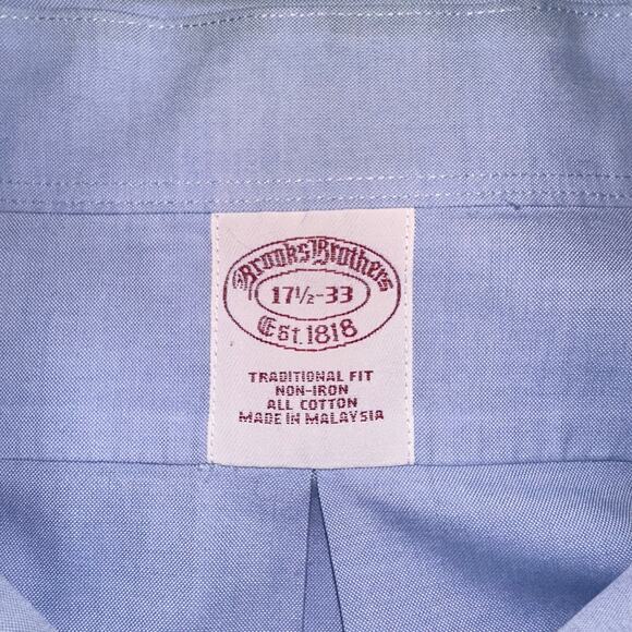 Brooks Brothers Traditional Fit Mens Sz 17 1/2 -33 Light Blue Long Sleeve Button - Picture 2 of 8